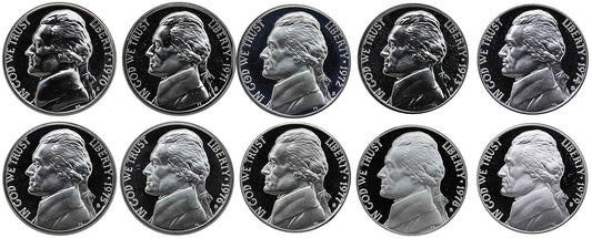 1970-1979 S Jefferson Nickel Gem Proof Run 10 Coins US Mint Decade Lot Complete 1970'S Set