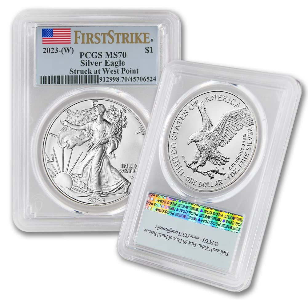 2023 (W) 1 Oz American Silver Eagle Coin MS-70 (First Strike - Struck at West Point - Flag Label) $1 MS70 PCGS