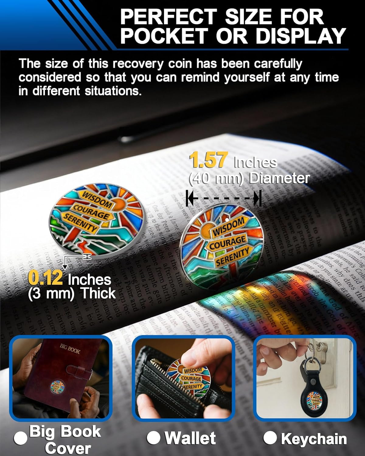 Stained Glass Sobriety Coin | Sober Signpost AA Medallion - Celebrating Alcohol-Free Living and Addiction Recovery - Non Religious Sobriety Gift for Men and Women