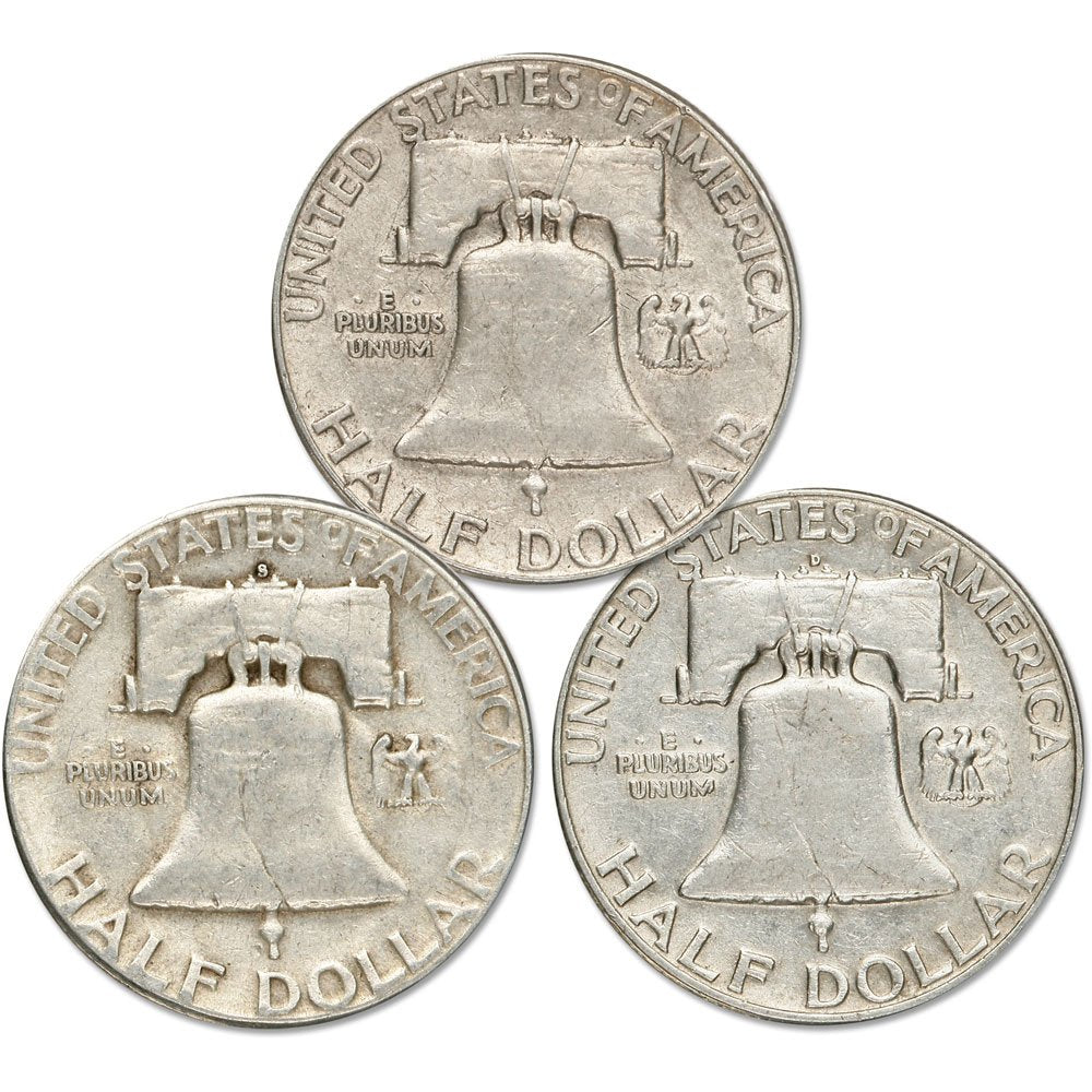 Franklin Silver Half Dollar 3 Coin PDS All Mint Set Circulated