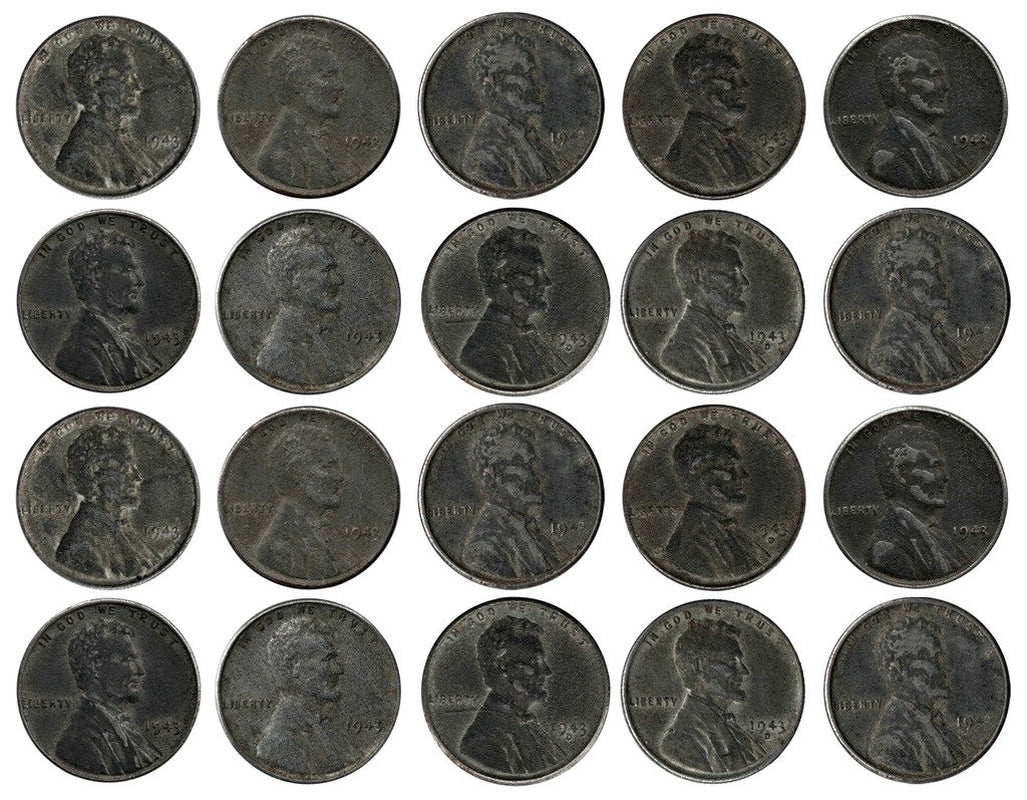 1943 Various Mint Marks Count of 20 Genuine World War II WWII Steel Pennies P, D & S Mint Marks All Grade Better than Cent Seller Fine
