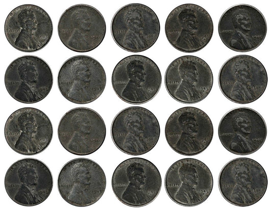 1943 Various Mint Marks Count of 20 Genuine World War II WWII Steel Pennies P, D & S Mint Marks All Grade Better than Cent Seller Fine