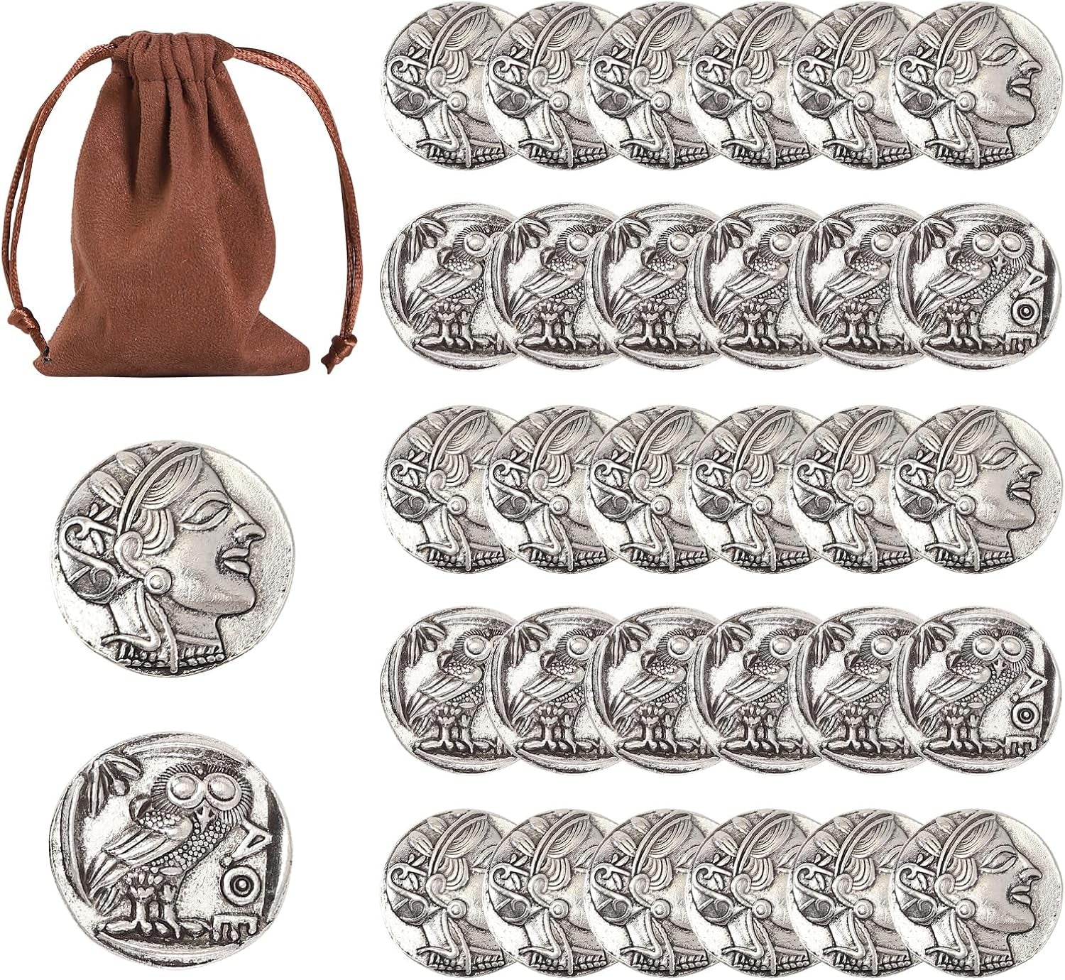 30 Greek Coins,30 Pieces of Silver Coin with Bag,Metal Religious Old Roman Coin,Lots of Coins Christian Accessories Funny Gift for Catholic Priests,Monedas De Plata