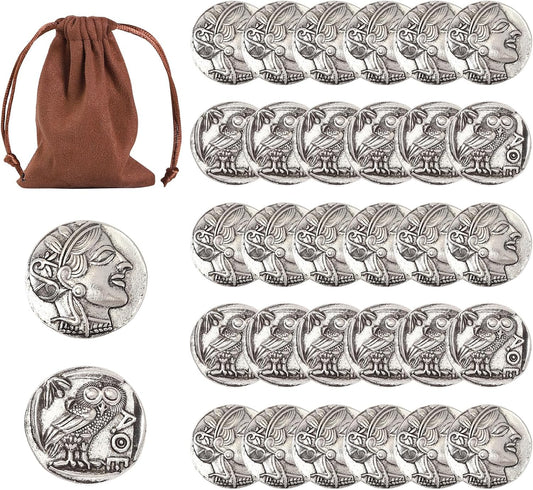 30 Greek Coins,30 Pieces of Silver Coin with Bag,Metal Religious Old Roman Coin,Lots of Coins Christian Accessories Funny Gift for Catholic Priests,Monedas De Plata