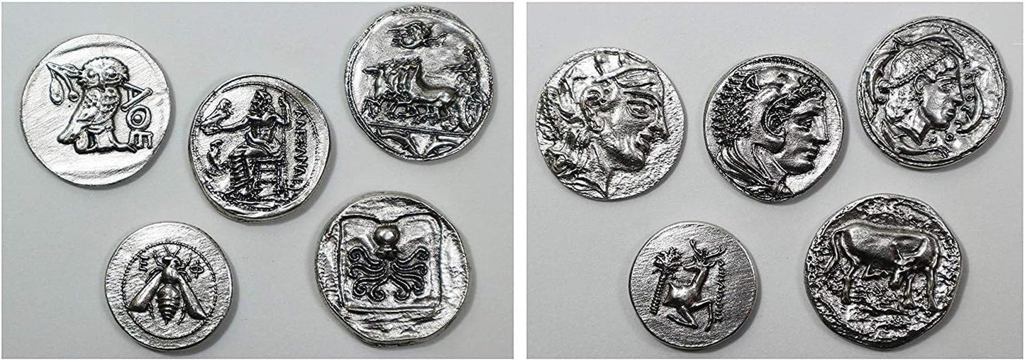 Silver Plated Ancient Greek Coins - Reproduction Tetradrachm - 5 Pieces Set