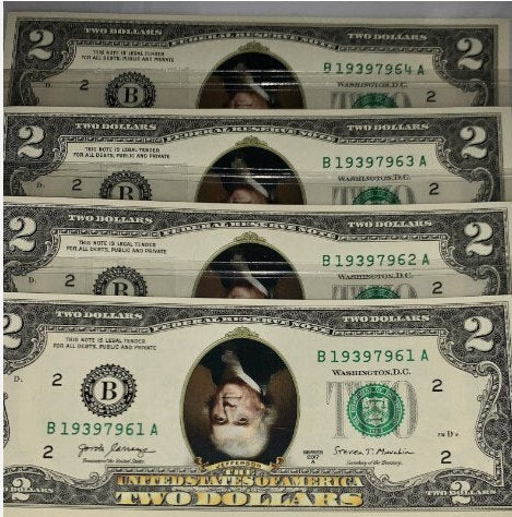 Once-in-a-lifetime opportunity: 4 Legal Tender Two Dollar Bills with Upside-Down