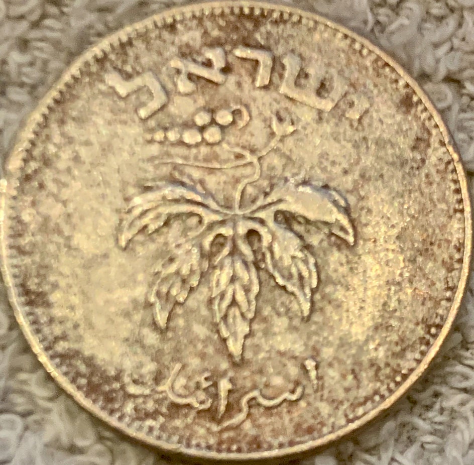 1954 Israel 50 Prutah w/ Pearl: Rare Judaica Numismatic Gem!(Short, attention-grabbing, and emphasizes the rarity and religious significant